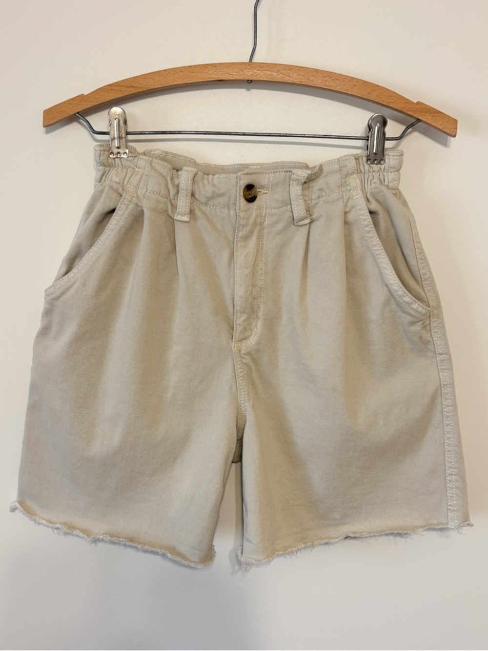 American Eagle Khaki Longline Shorts Elastic Waist Tan 00